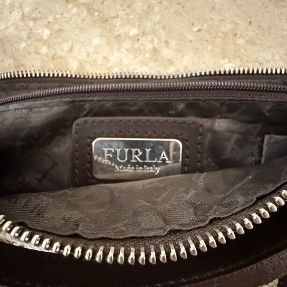 FURLA Beige and Tan Canvas and Leather Gold Studded Shoulder Bag *Very Very Rare - Picture 3 of 16